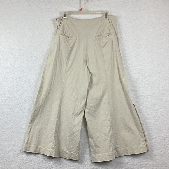 Anthropologie Linen Blend High Rise Ivory Cropped Wide Leg Pants Size 8. - Picture 3 of 11